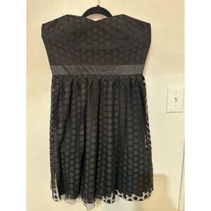WHITE HOUSE BLACK MARKET Size 10 Strapless Dress Black Polka Dot Tulle Party